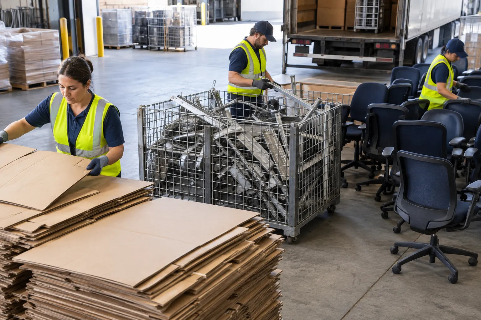 Commercial materials organized into separate groups before loading